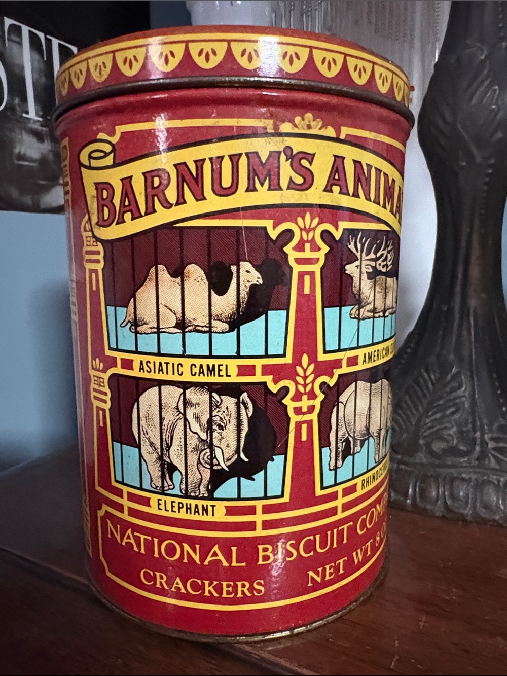 Barnum's Animals Vintage Red Tin Canister empty